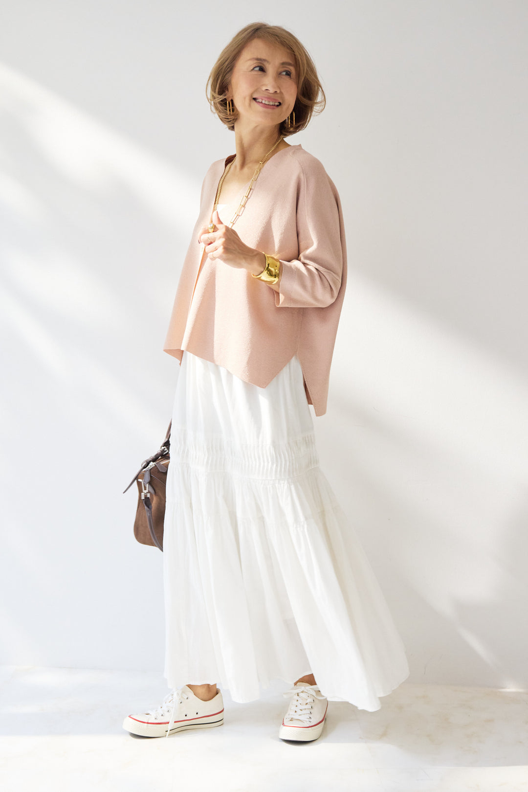 [SET]ウォッシャブルサラッとラメカーディガン+キャンブリックタックギャザースカート(2set)