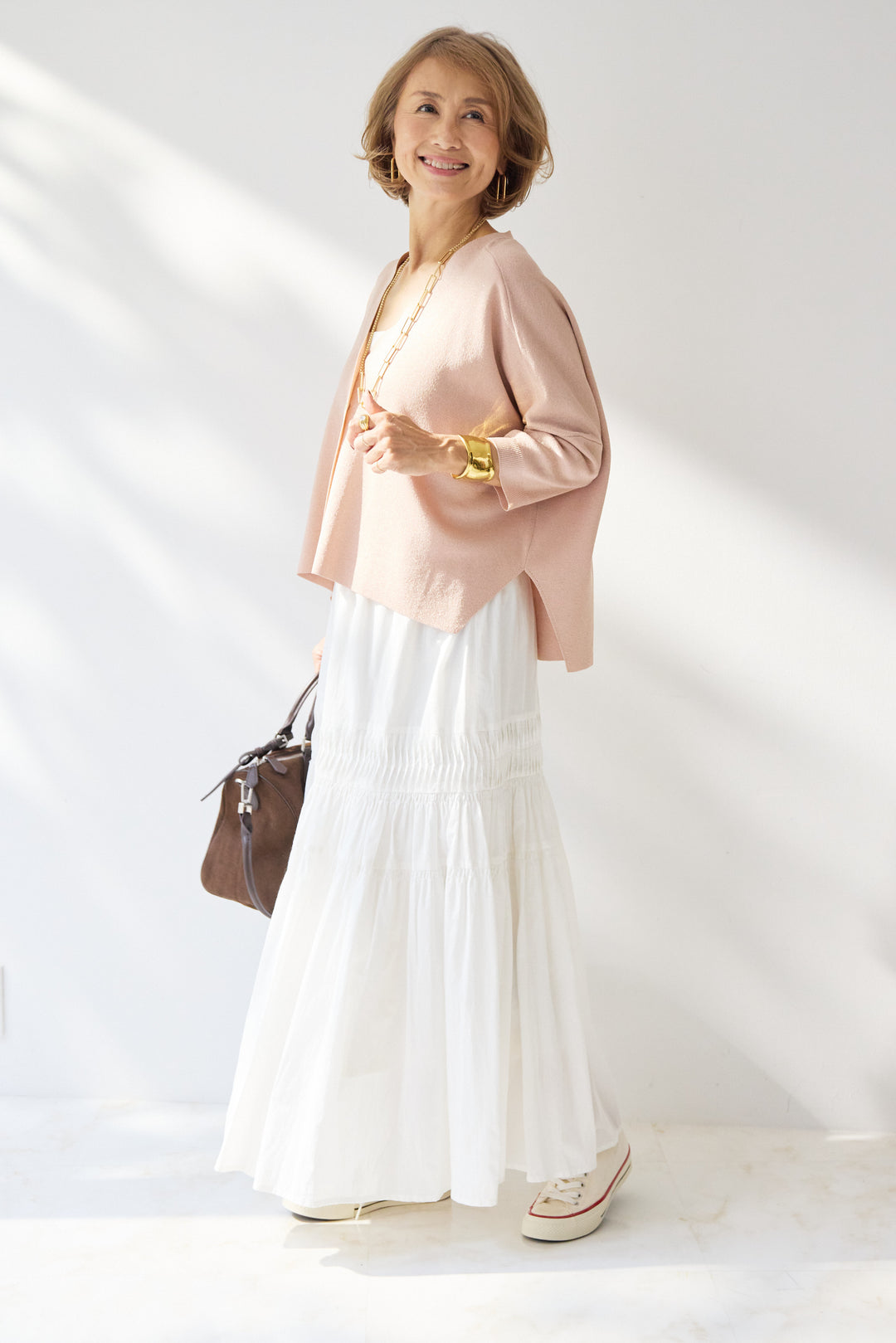 [SET]ウォッシャブルサラッとラメカーディガン+キャンブリックタックギャザースカート(2set)