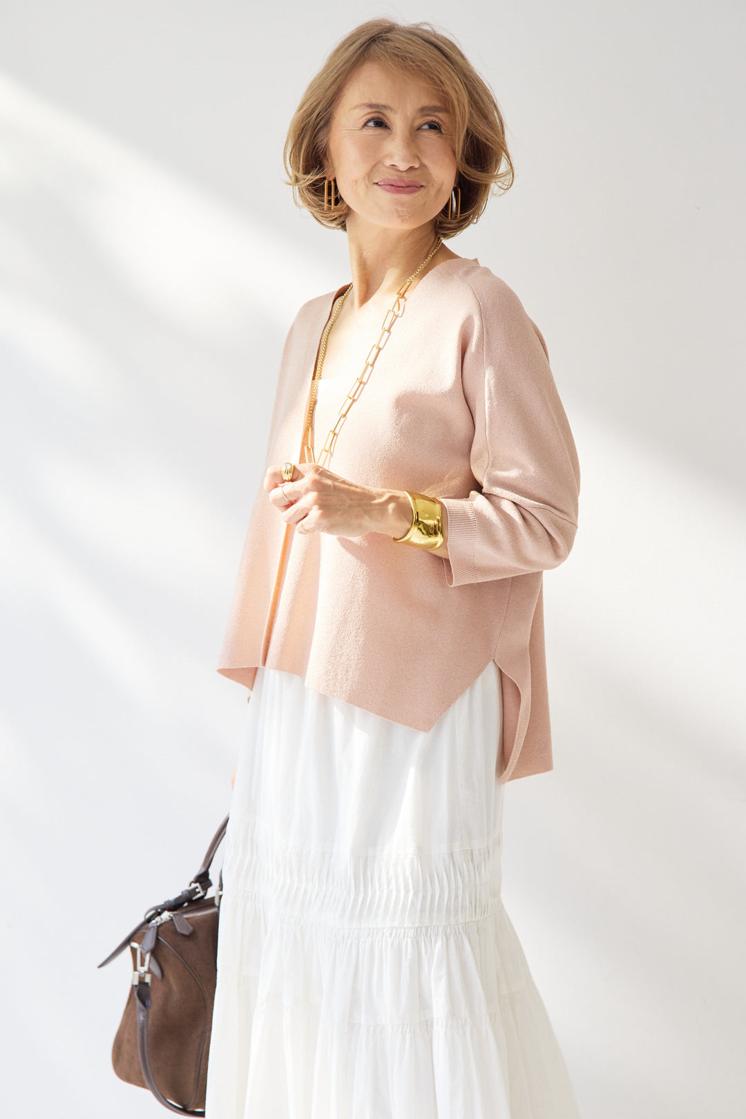 [SET]ウォッシャブルサラッとラメカーディガン+キャンブリックタックギャザースカート(2set)