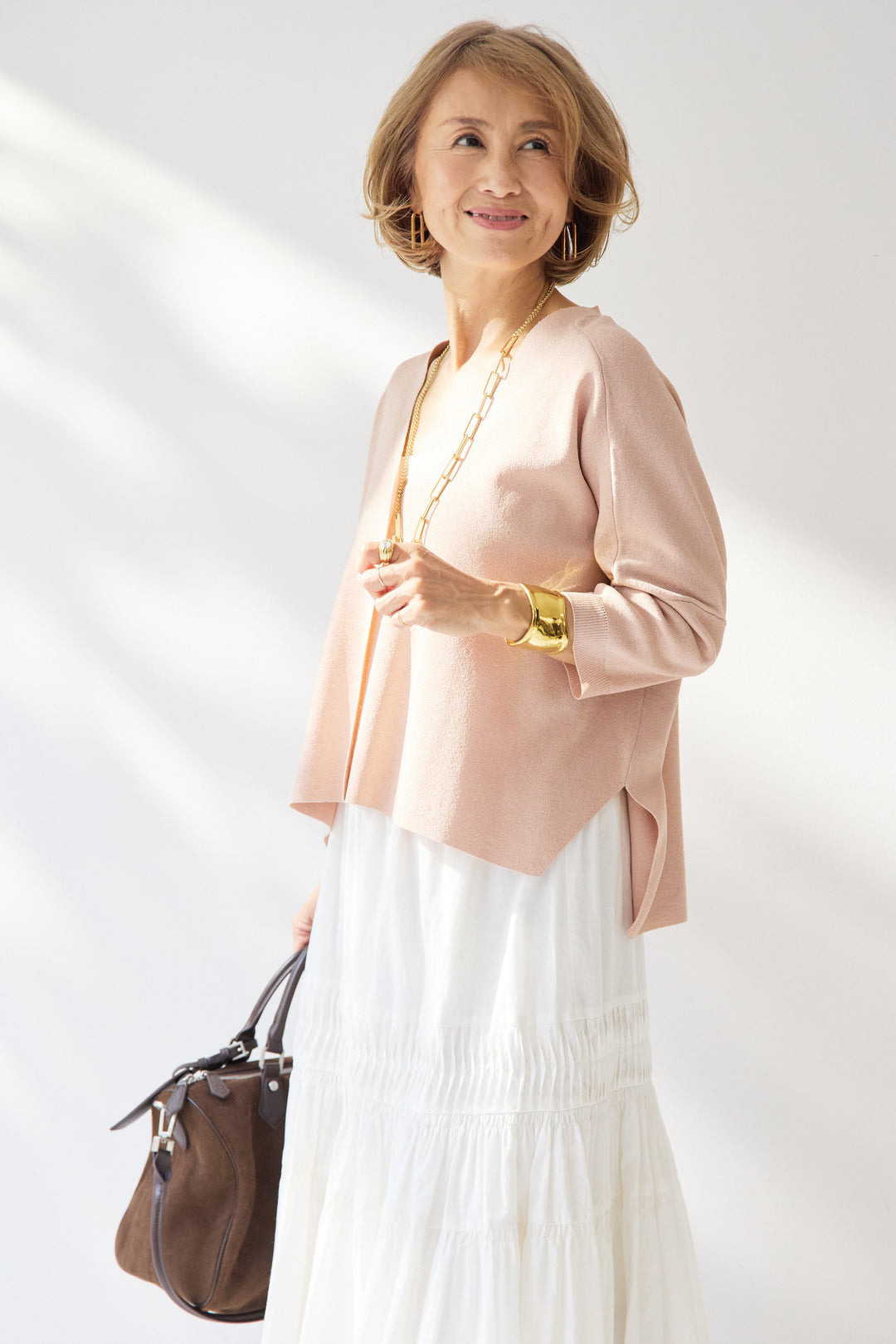 [SET]ウォッシャブルサラッとラメカーディガン+キャンブリックタックギャザースカート(2set)