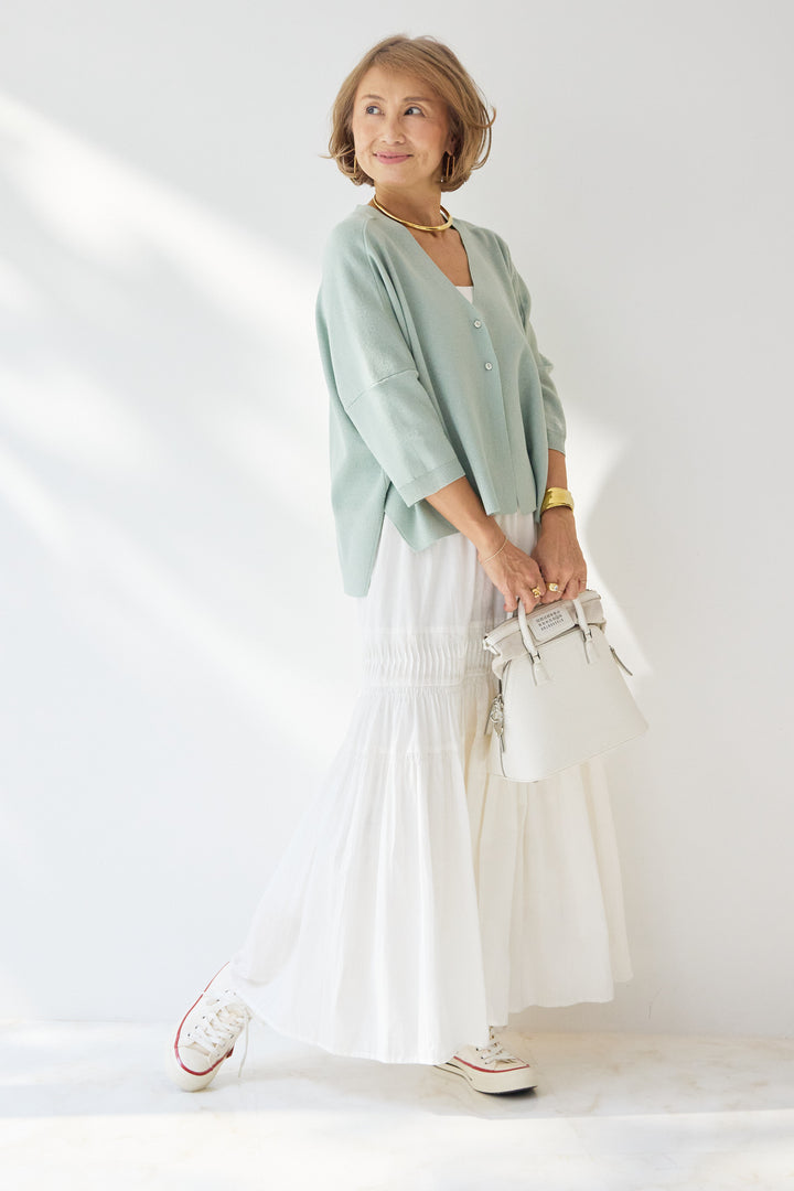 [SET]ウォッシャブルサラッとラメカーディガン+キャンブリックタックギャザースカート(2set)