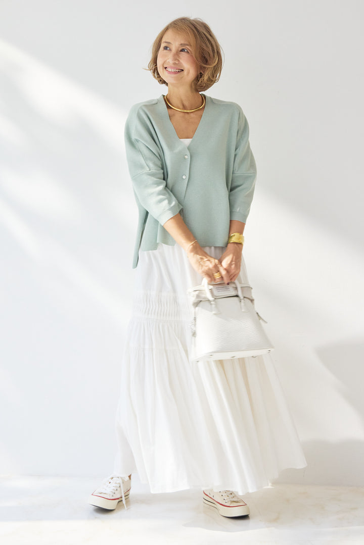 [SET]ウォッシャブルサラッとラメカーディガン+キャンブリックタックギャザースカート(2set)