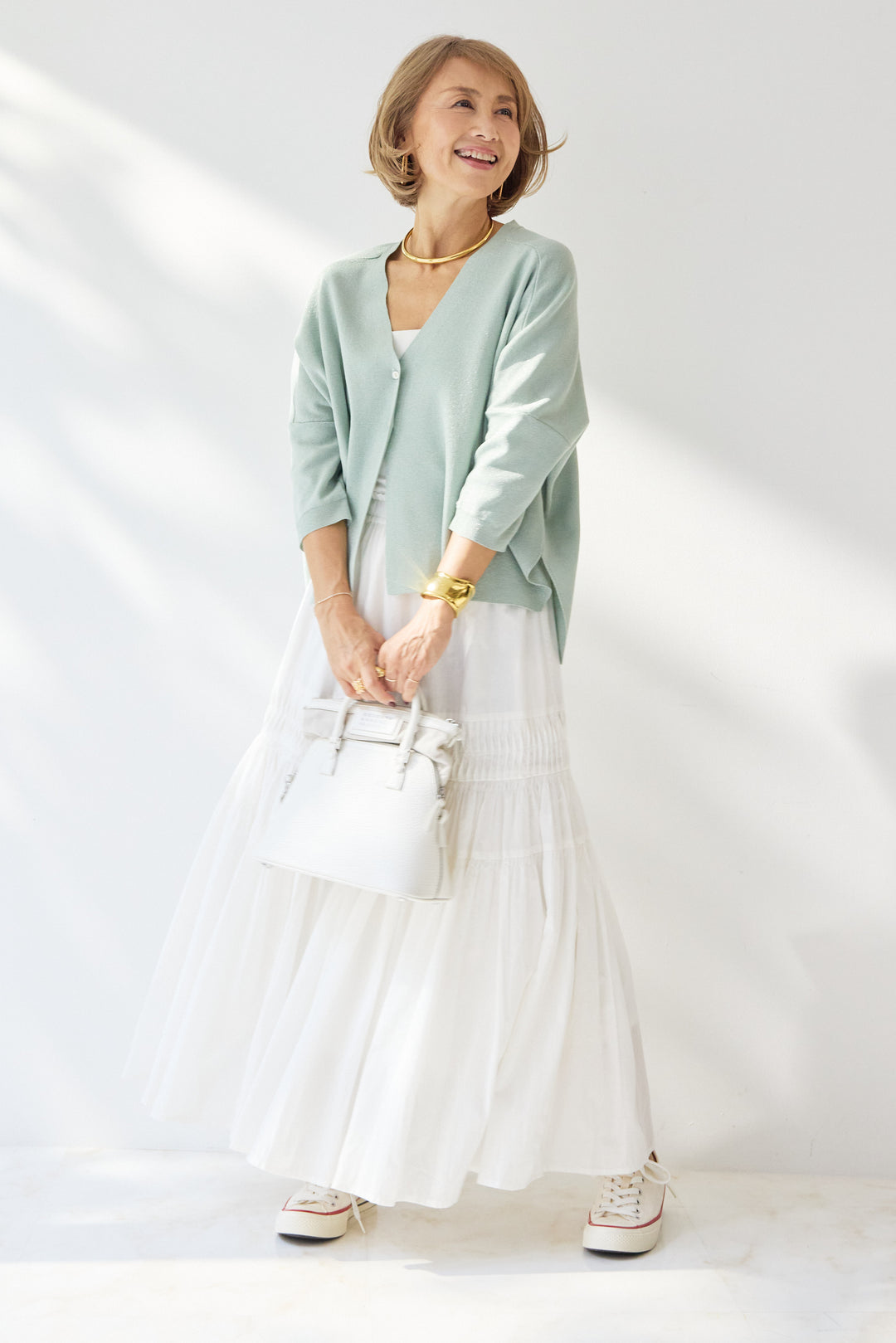 [SET]ウォッシャブルサラッとラメカーディガン+キャンブリックタックギャザースカート(2set)