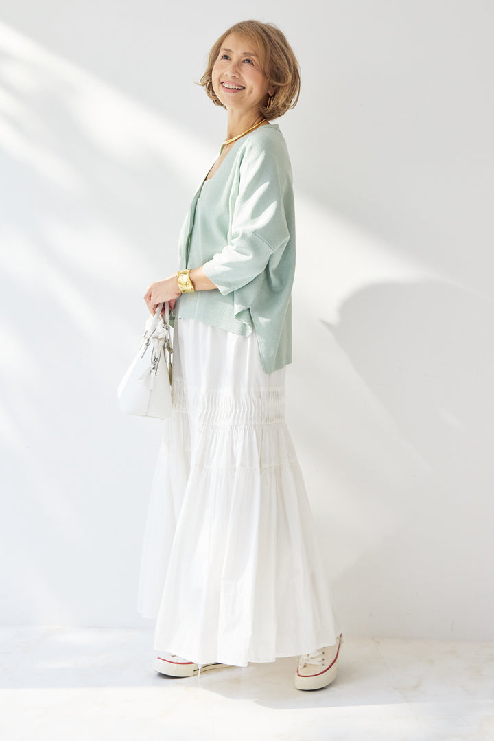 [SET]ウォッシャブルサラッとラメカーディガン+キャンブリックタックギャザースカート(2set)