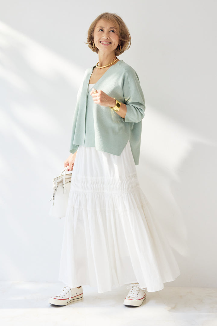 [SET]ウォッシャブルサラッとラメカーディガン+キャンブリックタックギャザースカート(2set)