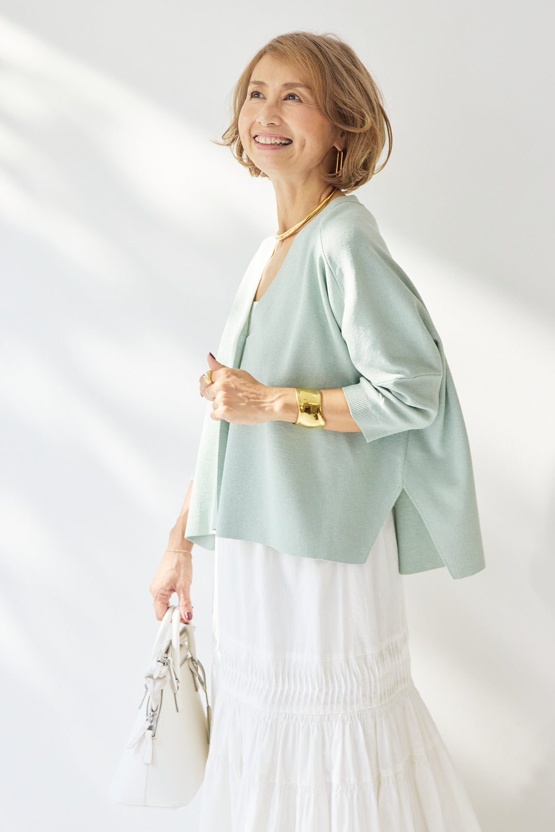 [SET]ウォッシャブルサラッとラメカーディガン+キャンブリックタックギャザースカート(2set)