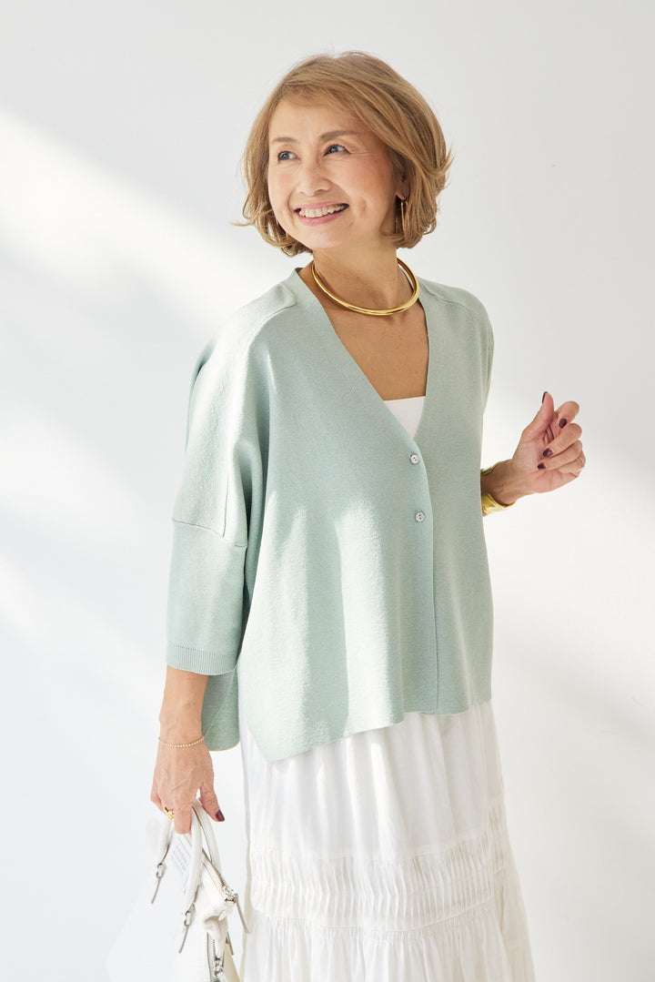 [SET]ウォッシャブルサラッとラメカーディガン+キャンブリックタックギャザースカート(2set)