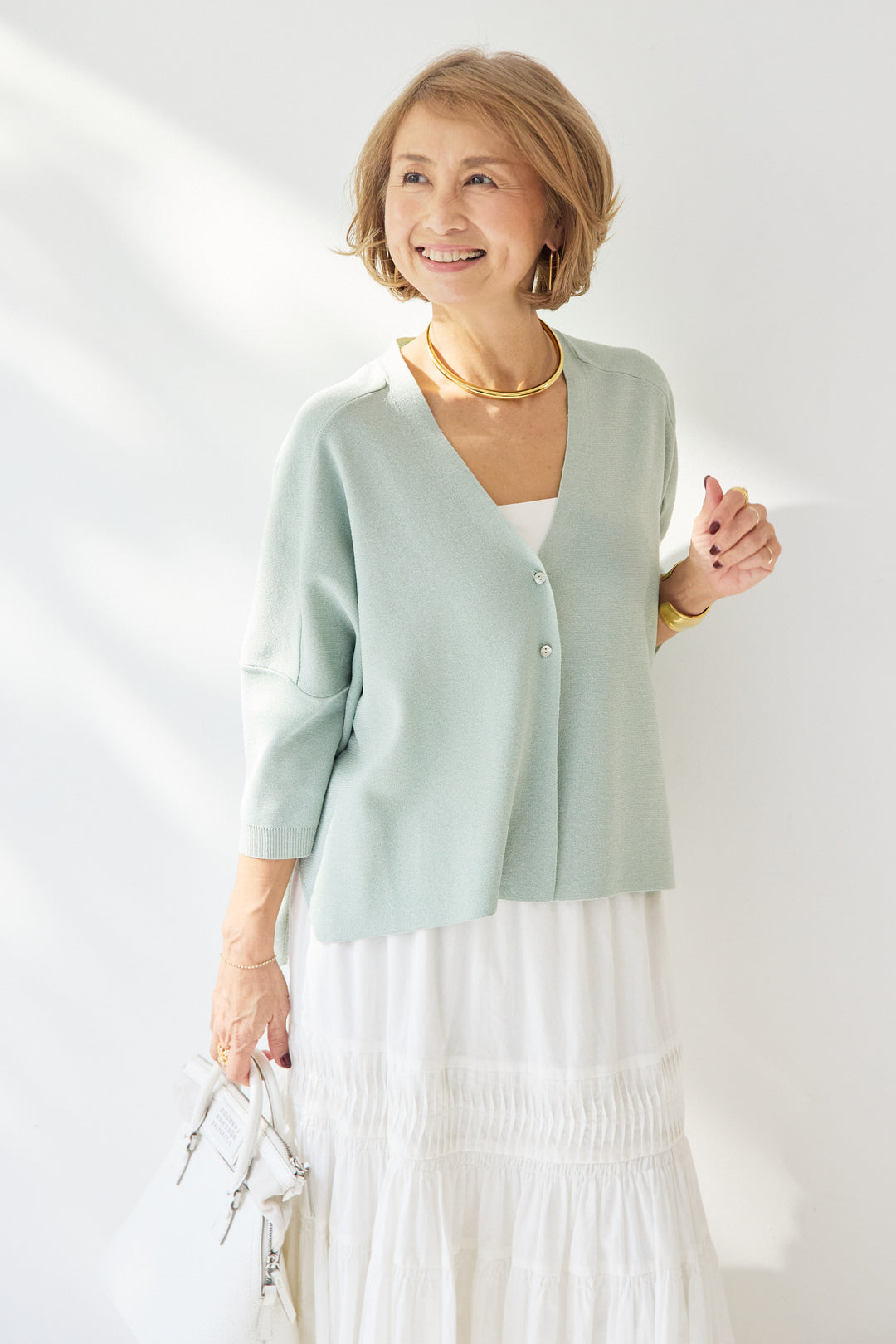 [SET]ウォッシャブルサラッとラメカーディガン+キャンブリックタックギャザースカート(2set)