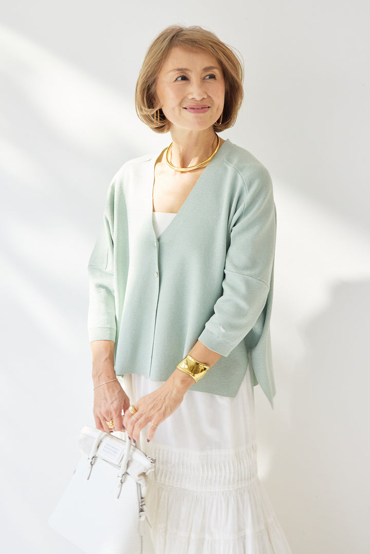 [SET]ウォッシャブルサラッとラメカーディガン+キャンブリックタックギャザースカート(2set)