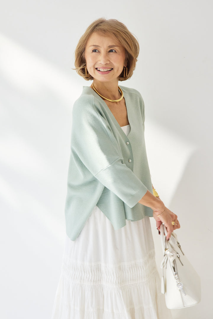 [SET]ウォッシャブルサラッとラメカーディガン+キャンブリックタックギャザースカート(2set)