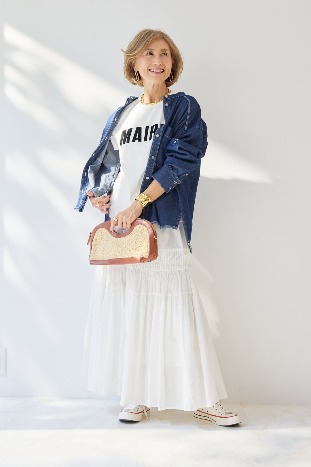 [SET]MAIRE フロッキーロゴTシャツ+キャンブリックタックギャザースカート(2set)