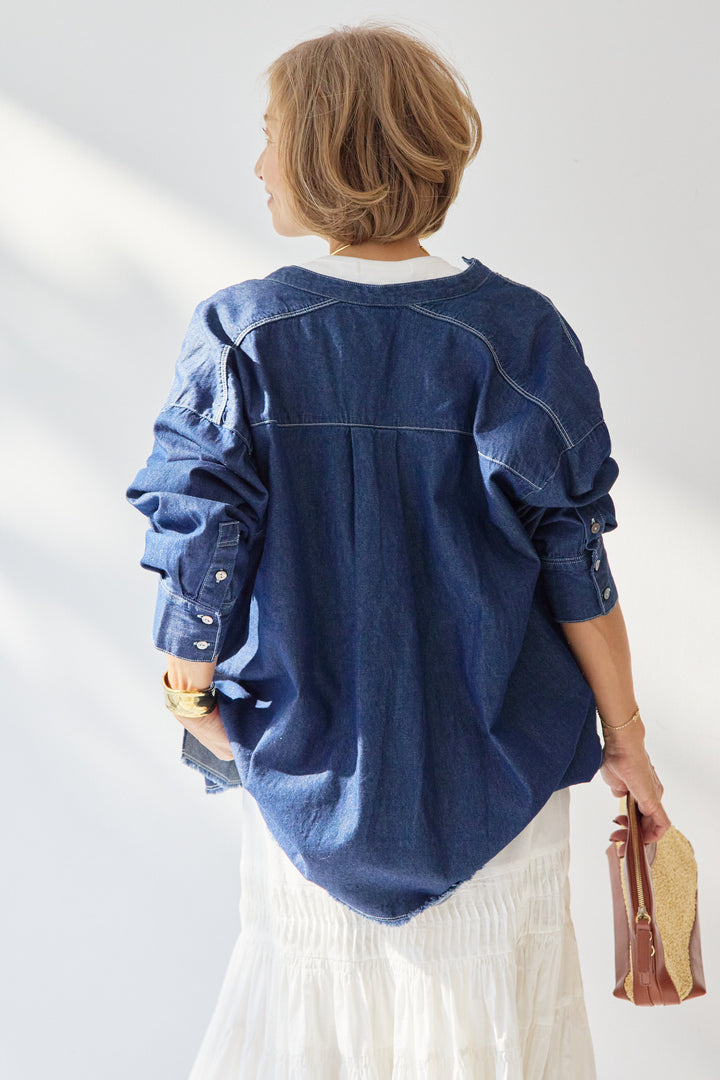 [SET]MAIRE フロッキーロゴTシャツ+キャンブリックタックギャザースカート+コットンデニムノーカラーシャツ(3set)