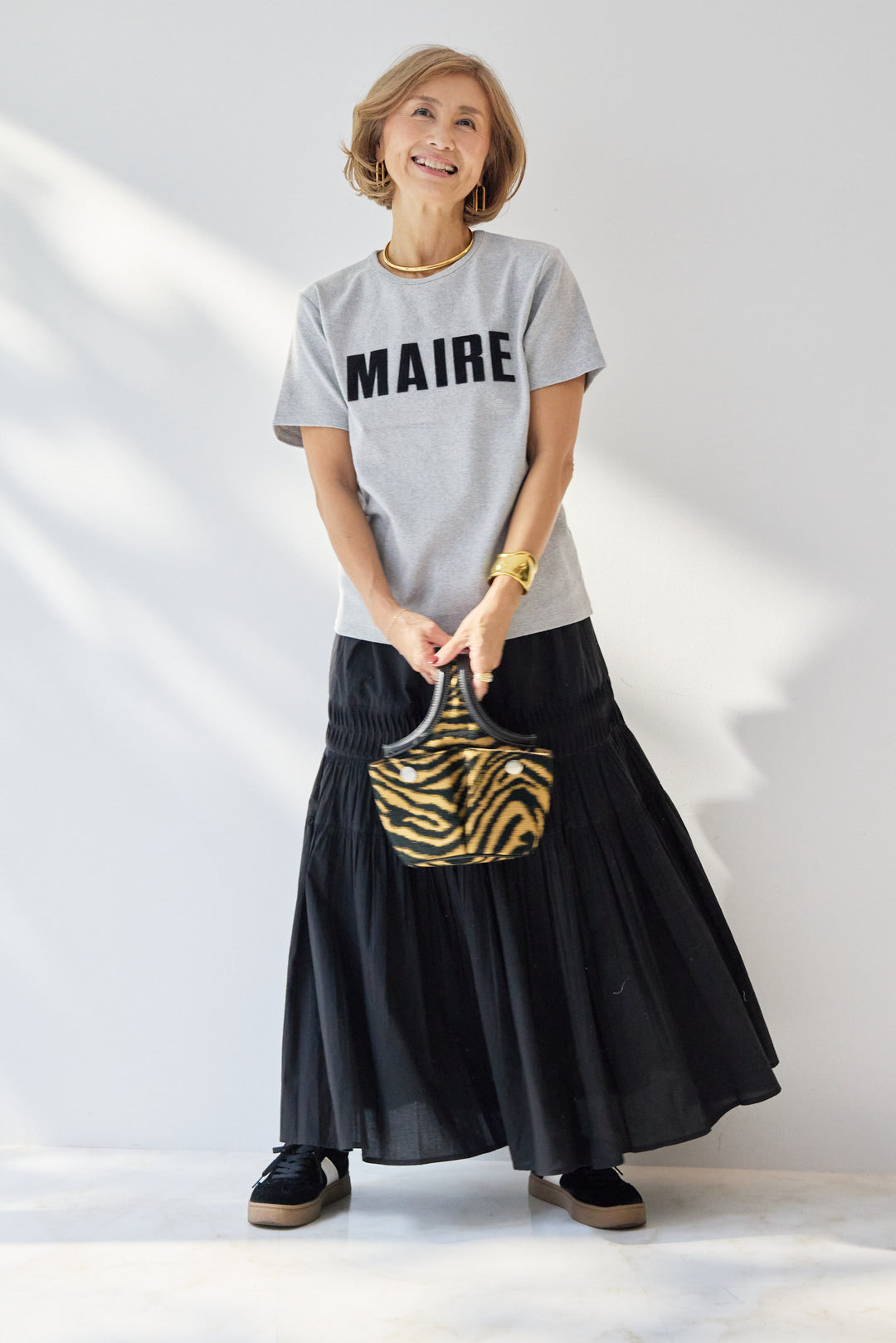 [SET]MAIRE フロッキーロゴTシャツ+キャンブリックタックギャザースカート(2set)