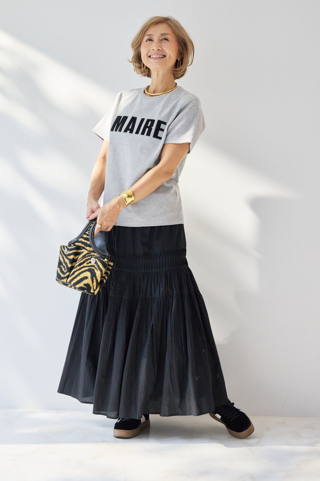 [SET]MAIRE フロッキーロゴTシャツ+キャンブリックタックギャザースカート(2set)