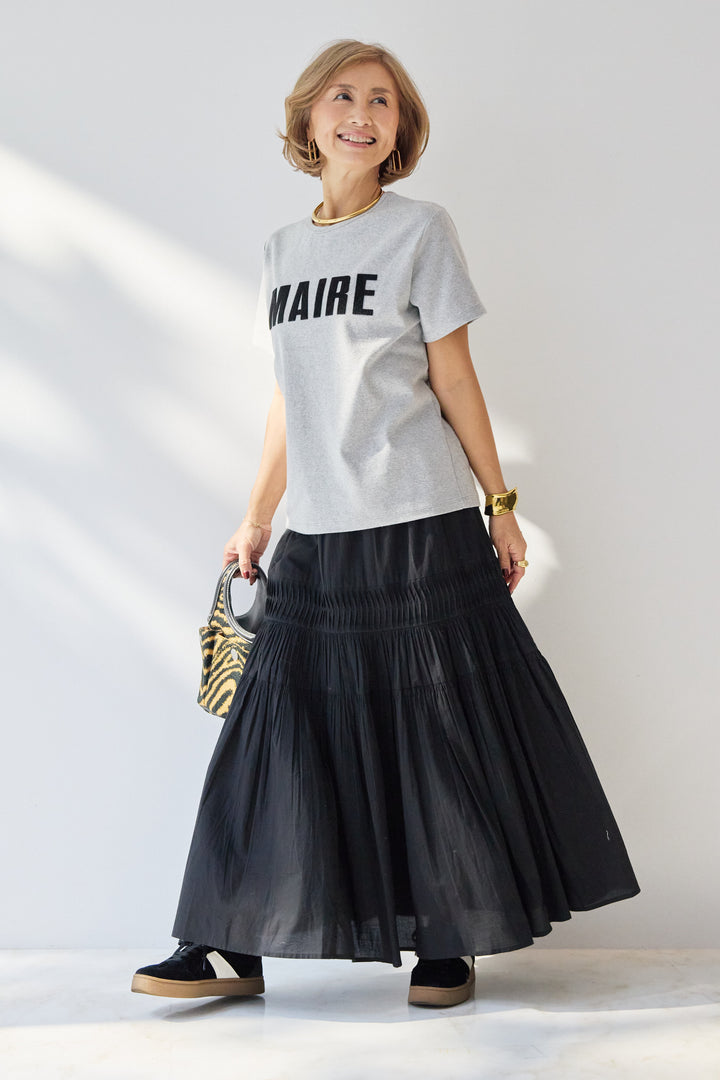 [SET]MAIRE フロッキーロゴTシャツ+キャンブリックタックギャザースカート(2set)