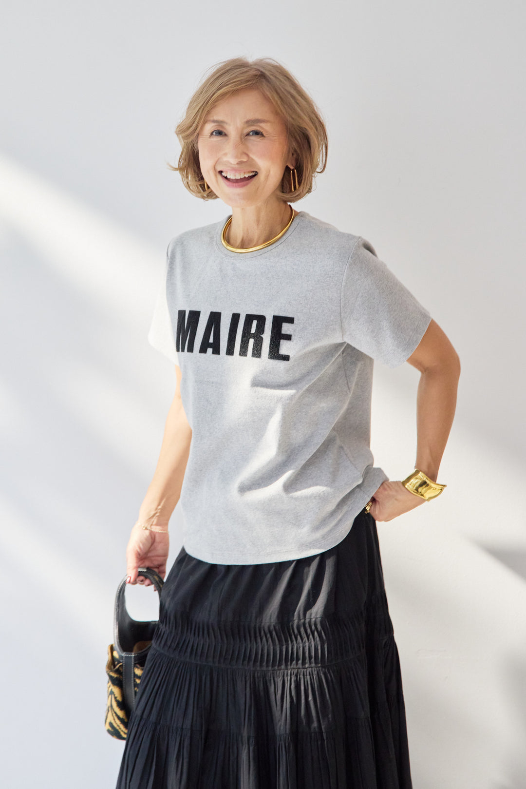 [SET]MAIRE フロッキーロゴTシャツ+キャンブリックタックギャザースカート(2set)