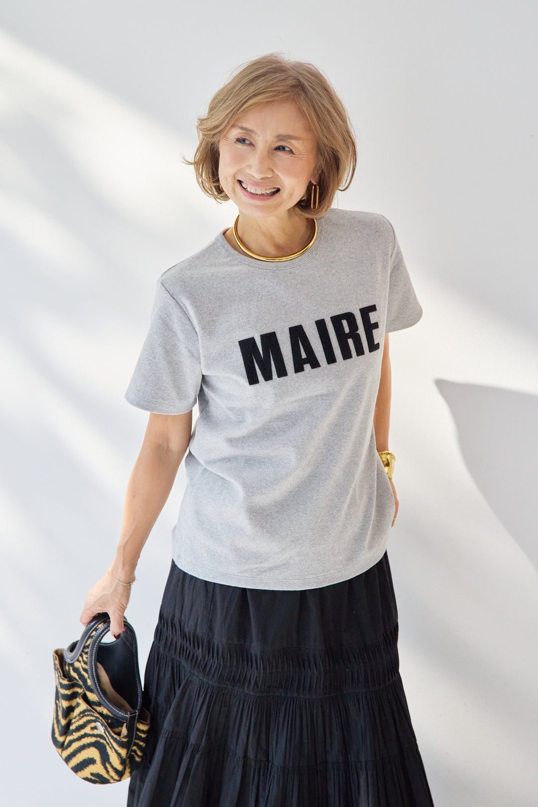 [SET]MAIRE フロッキーロゴTシャツ+キャンブリックタックギャザースカート(2set)