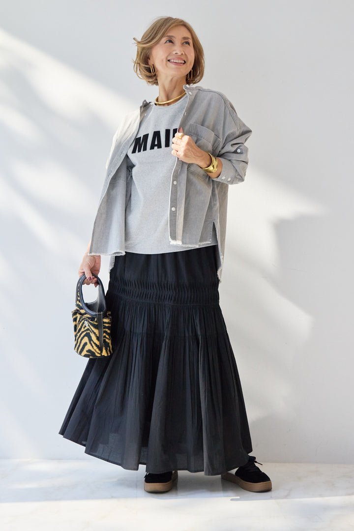 [SET]MAIRE フロッキーロゴTシャツ+キャンブリックタックギャザースカート(2set)