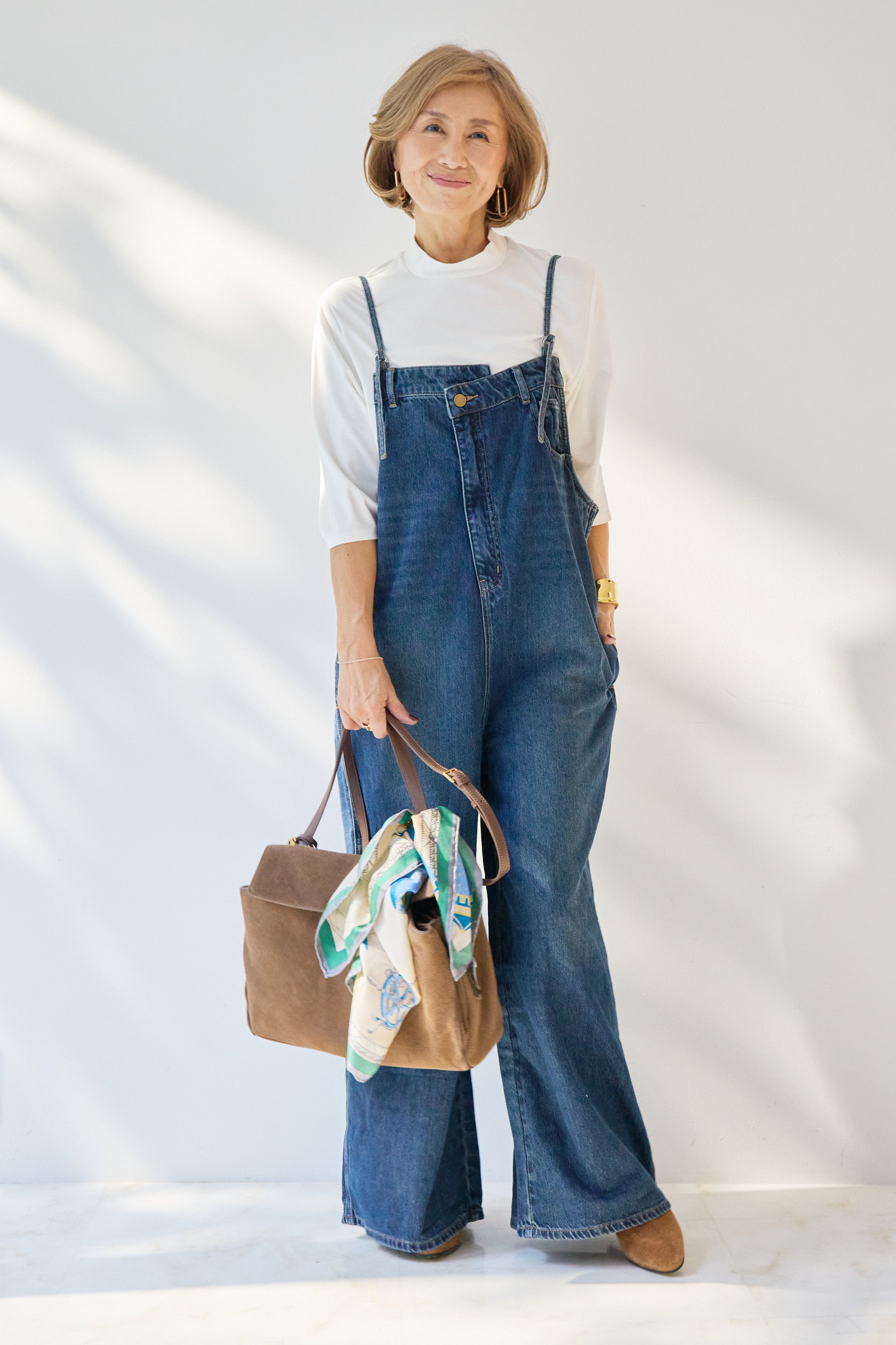 フロントアシンメトリーデニムオールインワン – plusotoha