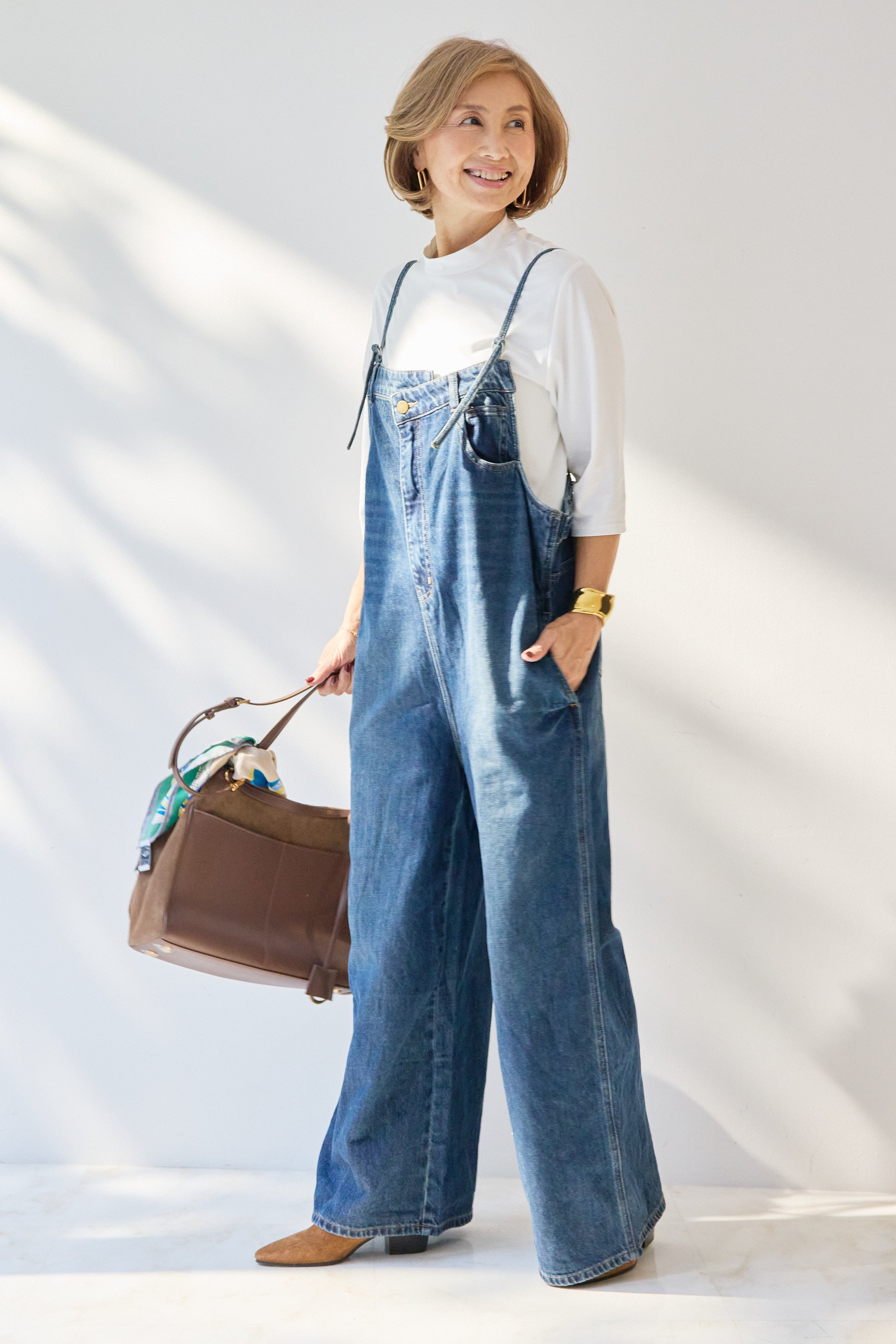 フロントアシンメトリーデニムオールインワン – plusotoha