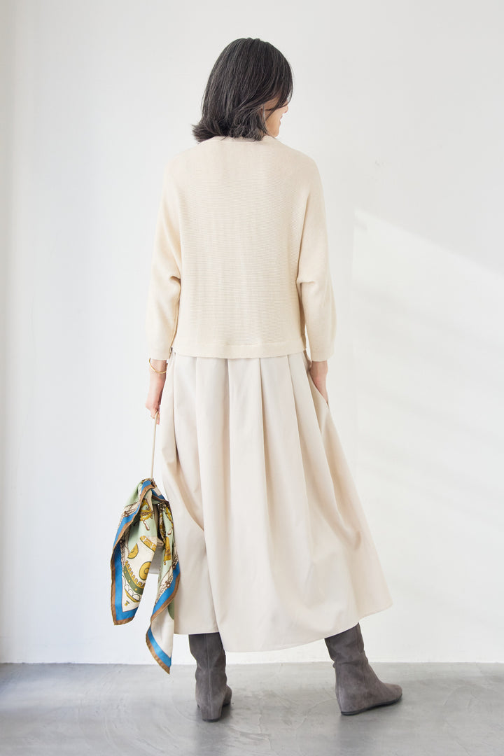 レイヤード風・異素材ドッキングラインワンピース