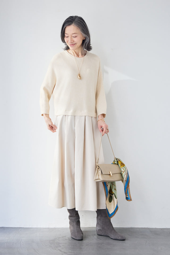 レイヤード風・異素材ドッキングラインワンピース