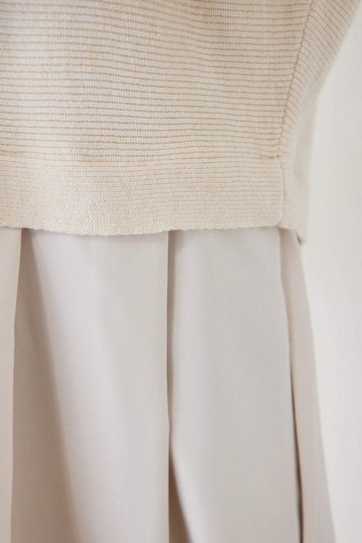 レイヤード風・異素材ドッキングラインワンピース