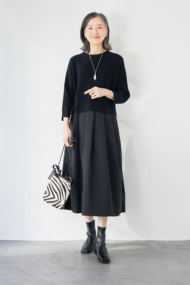 レイヤード風・異素材ドッキングラインワンピース