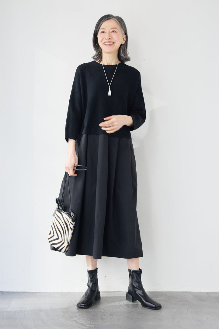 レイヤード風・異素材ドッキングラインワンピース