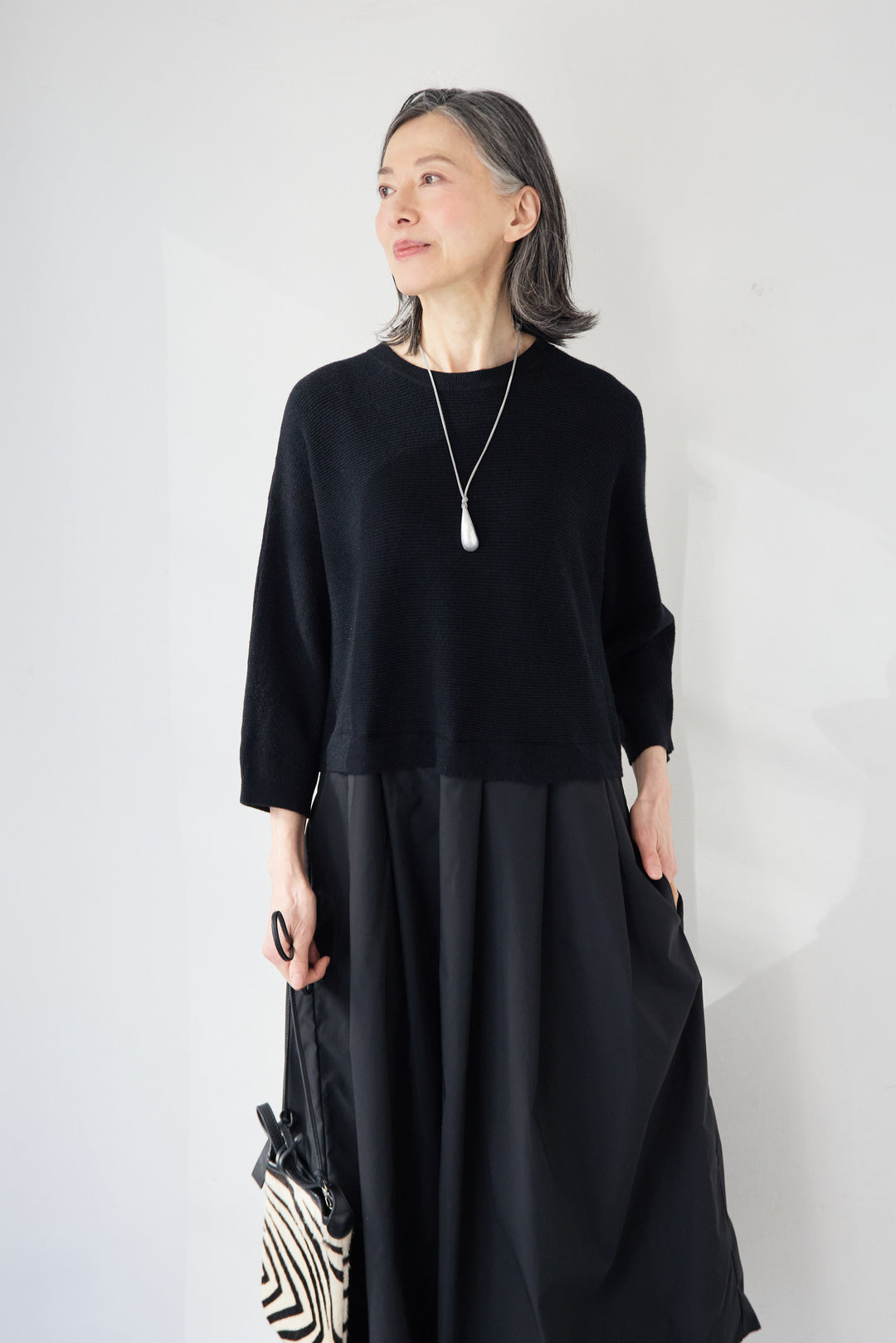 レイヤード風・異素材ドッキングラインワンピース