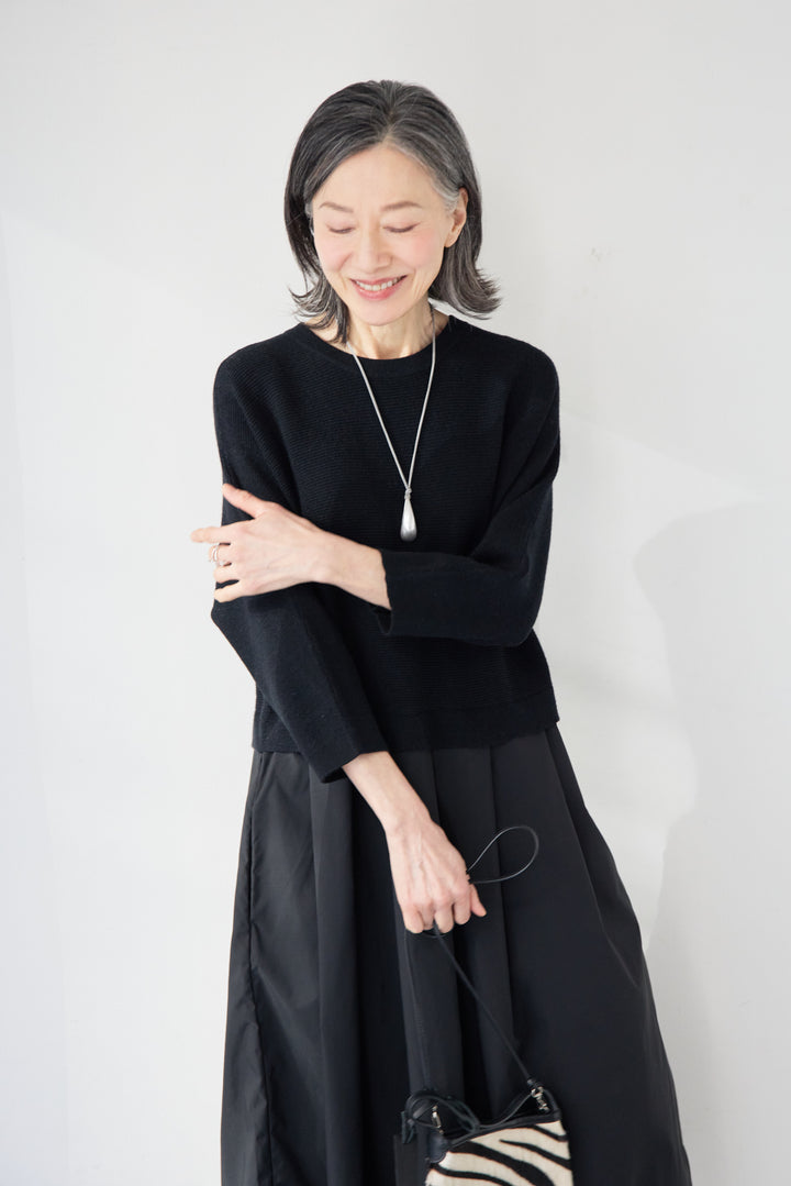 レイヤード風・異素材ドッキングラインワンピース