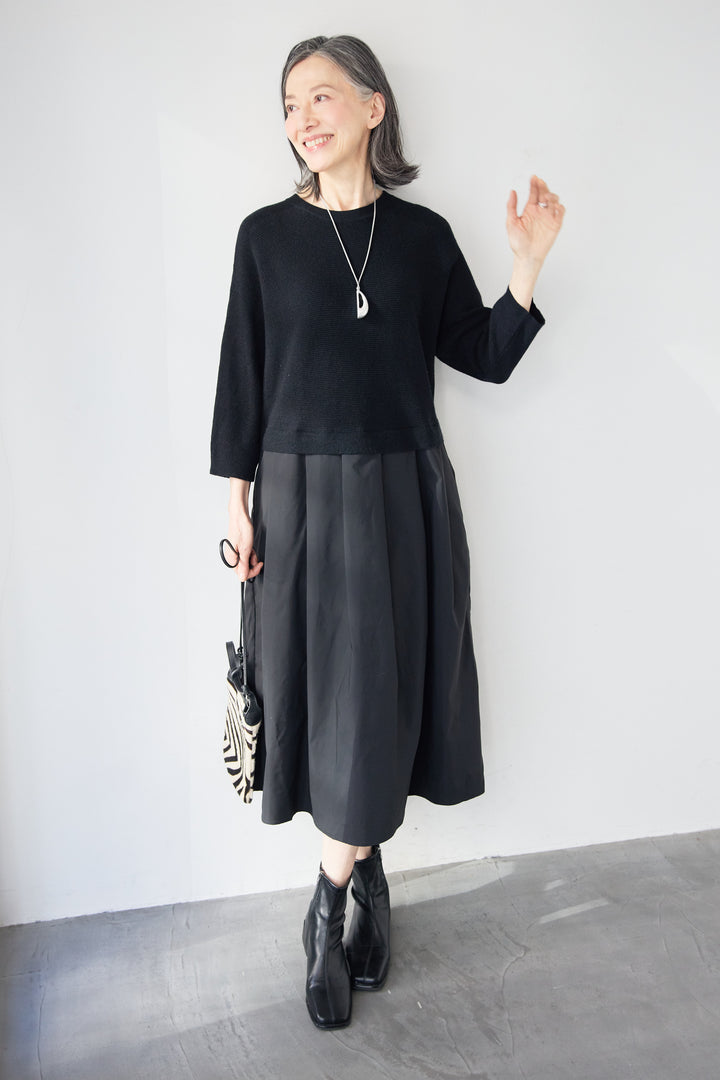 レイヤード風・異素材ドッキングラインワンピース