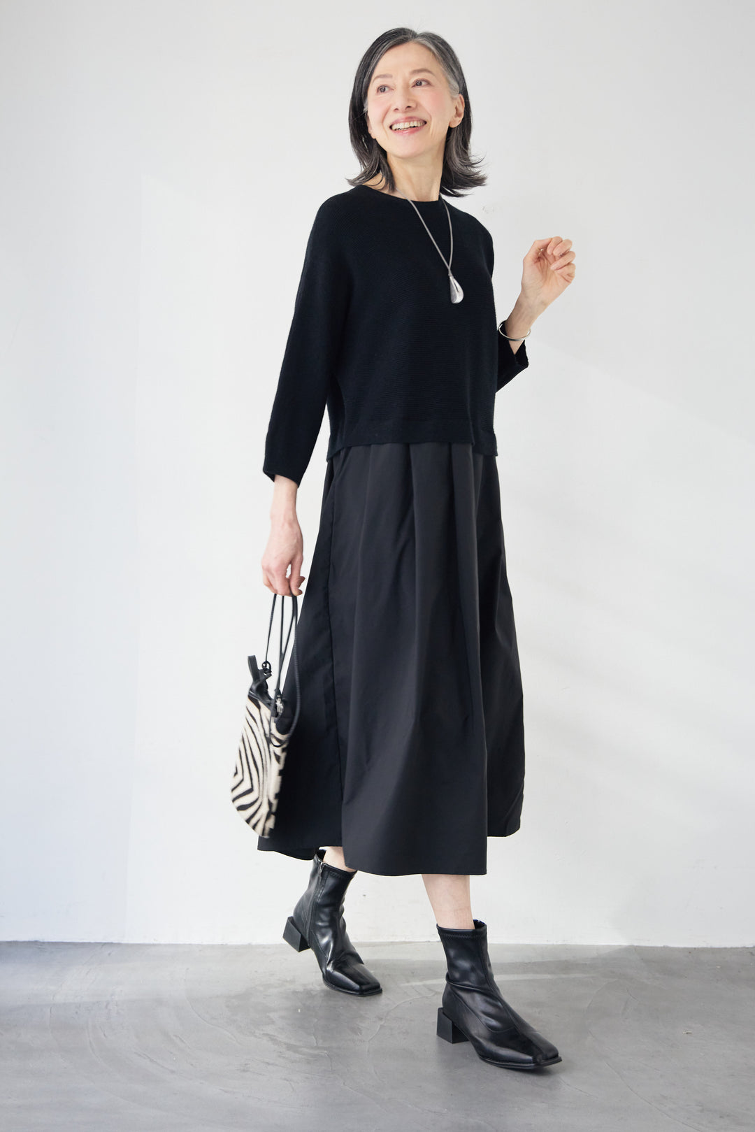 レイヤード風・異素材ドッキングラインワンピース