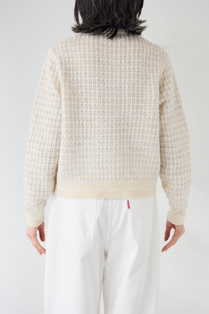 [SET]ラメ混ツイード編み ビジューボタン ニットカーディガン+ストレートワイドデニムパンツ(2set)