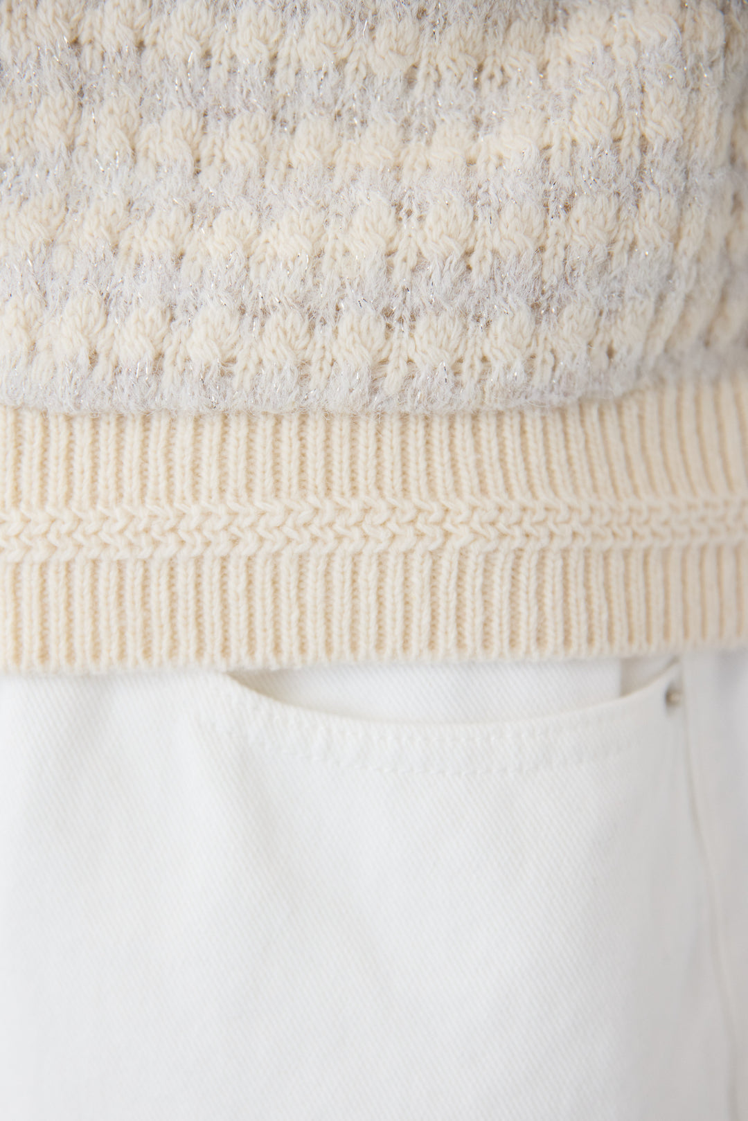 [SET]ラメ混ツイード編み ビジューボタン ニットカーディガン+ストレートワイドデニムパンツ(2set)