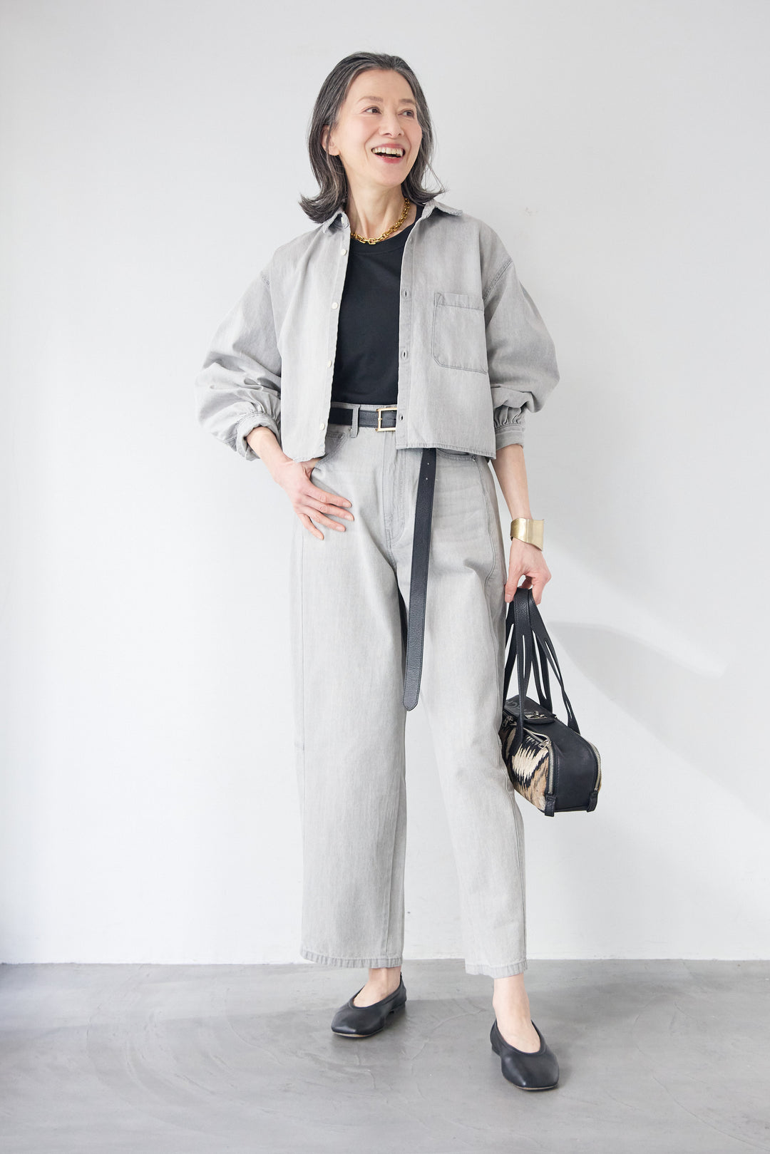 [SET]コットンデニム ボリュームスリーブ ブラウス（セットアップ対応）+リラックス・コクーンワイド デニム（セットアップ対応）(2set)