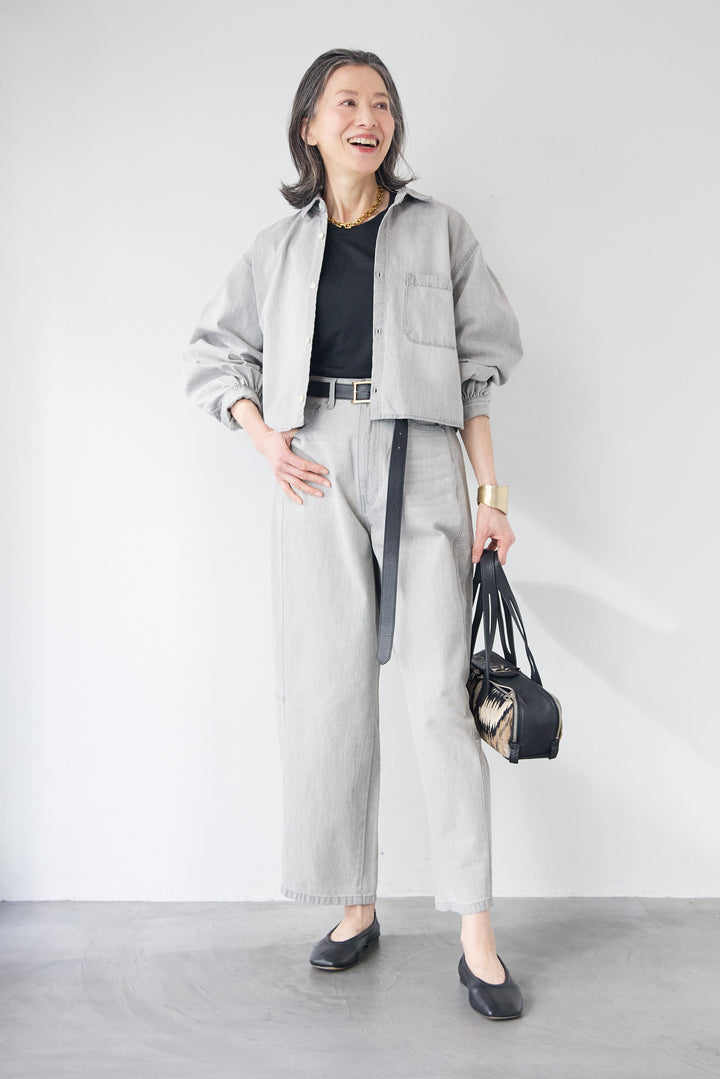 [SET]コットンデニム ボリュームスリーブ ブラウス（セットアップ対応）+リラックス・コクーンワイド デニム（セットアップ対応）(2set)