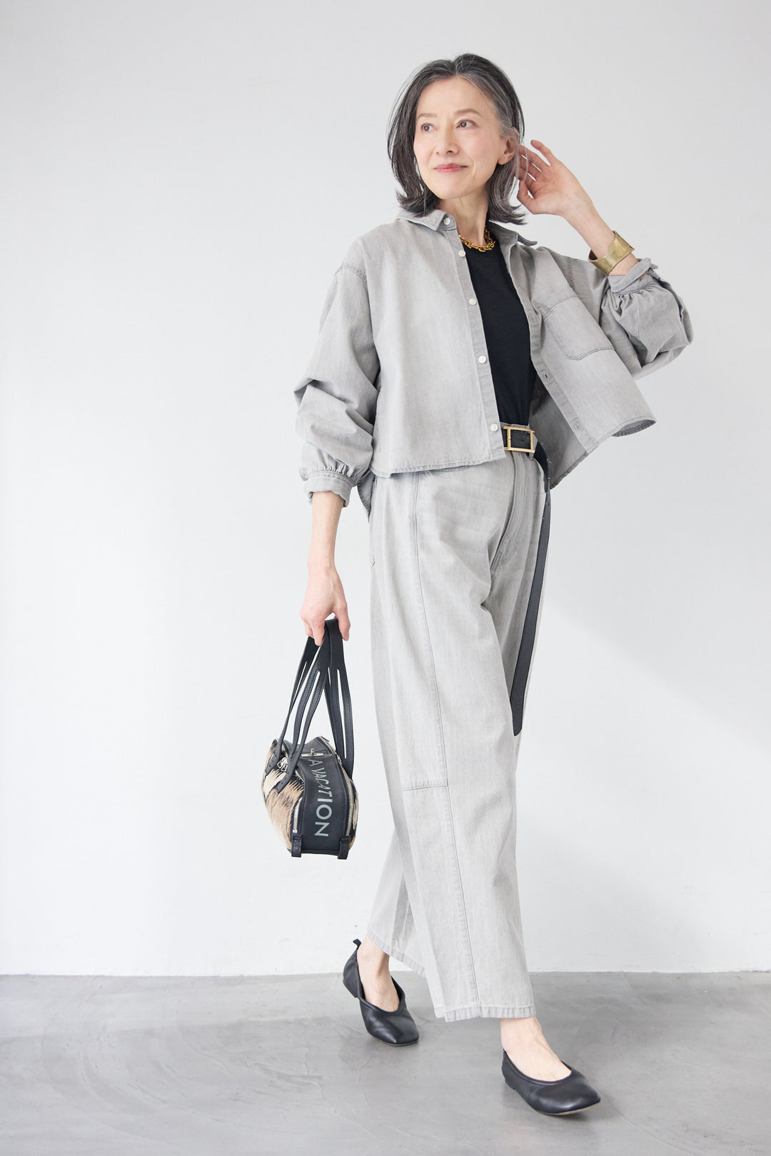 コットンデニム ボリュームスリーブ ブラウス（セットアップ対応）