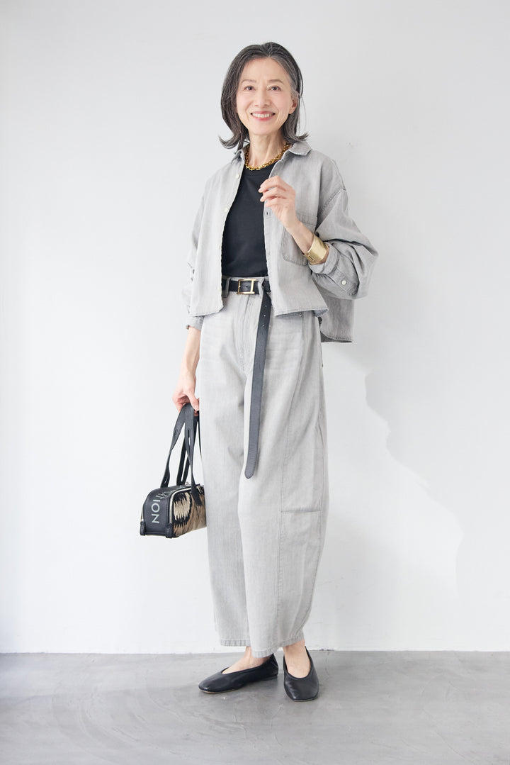 [SET]コットンデニム ボリュームスリーブ ブラウス（セットアップ対応）+リラックス・コクーンワイド デニム（セットアップ対応）(2set)