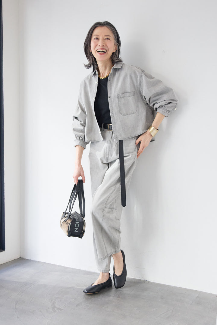 [SET]コットンデニム ボリュームスリーブ ブラウス（セットアップ対応）+リラックス・コクーンワイド デニム（セットアップ対応）(2set)