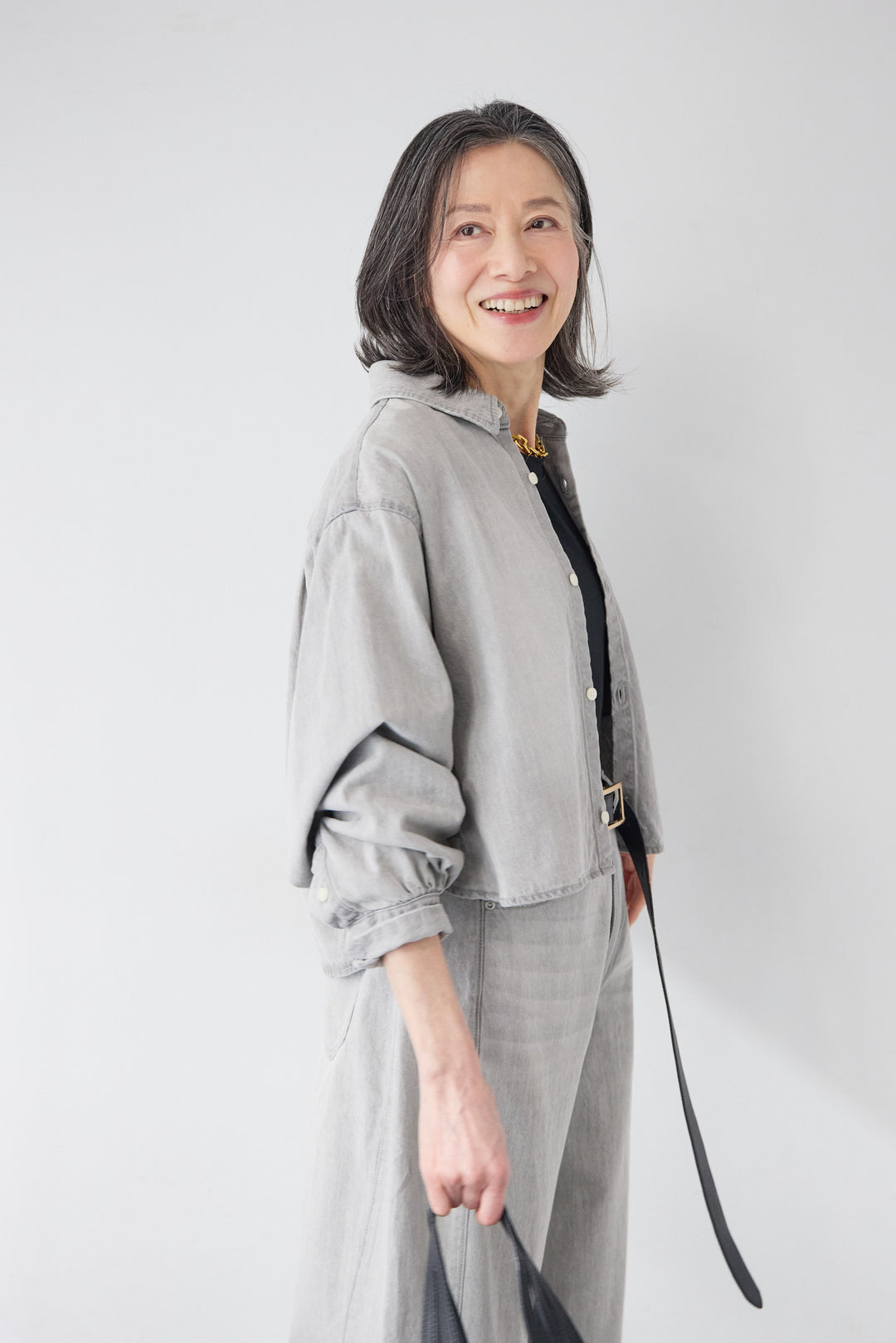 [SET]コットンデニム ボリュームスリーブ ブラウス（セットアップ対応）+リラックス・コクーンワイド デニム（セットアップ対応）(2set)