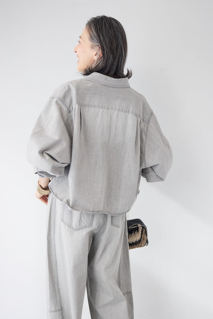 [SET]コットンデニム ボリュームスリーブ ブラウス（セットアップ対応）+ソフトタッチ・クルーネックTシャツ+リラックス・コクーンワイド デニム（セットアップ対応）(3set)