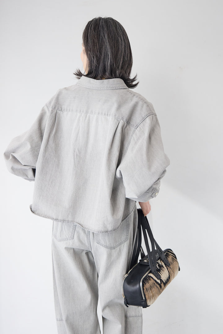 [SET]コットンデニム ボリュームスリーブ ブラウス（セットアップ対応）+ソフトタッチ・クルーネックTシャツ+リラックス・コクーンワイド デニム（セットアップ対応）(3set)