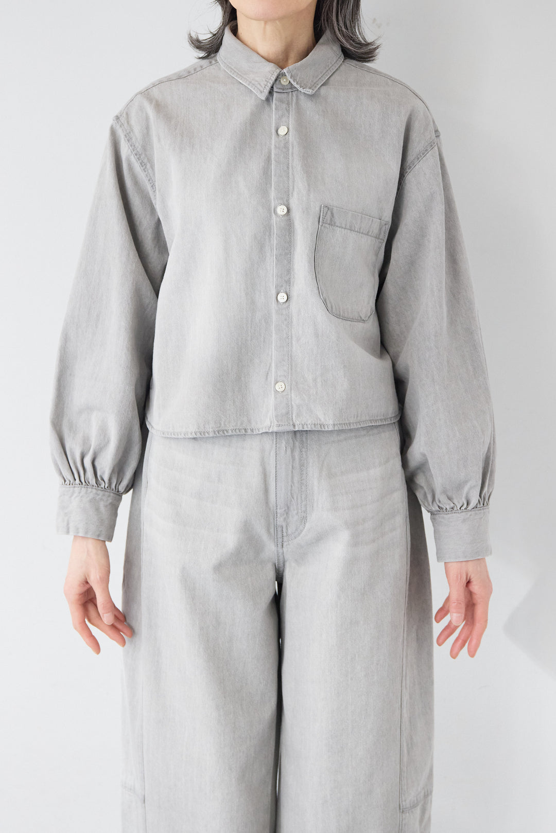 [SET]コットンデニム ボリュームスリーブ ブラウス（セットアップ対応）+リラックス・コクーンワイド デニム（セットアップ対応）(2set)