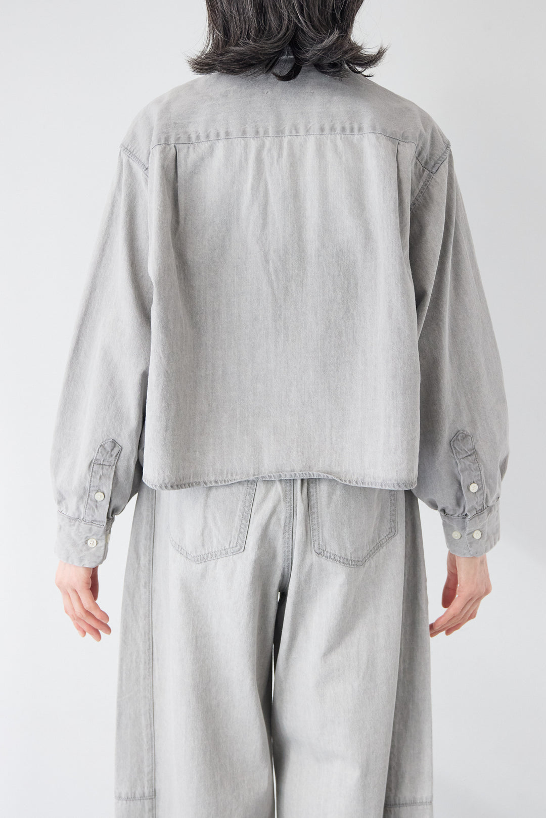 [SET]コットンデニム ボリュームスリーブ ブラウス（セットアップ対応）+ソフトタッチ・クルーネックTシャツ+リラックス・コクーンワイド デニム（セットアップ対応）(3set)