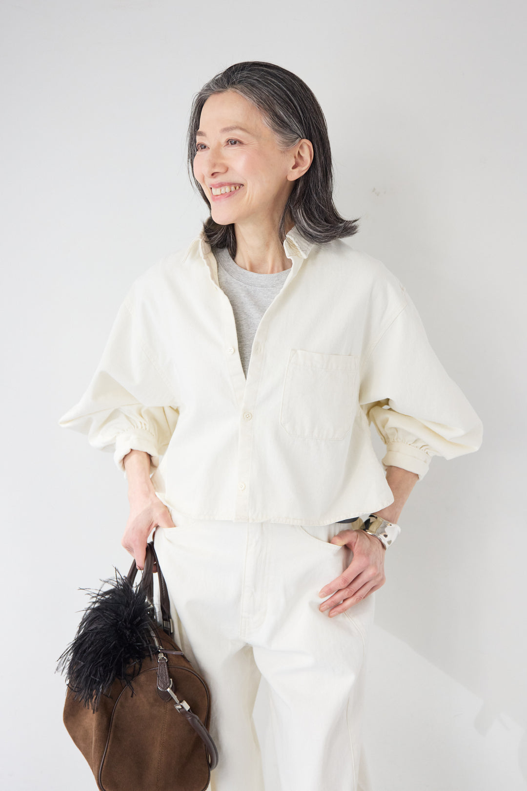 [SET]コットンデニム ボリュームスリーブ ブラウス（セットアップ対応）+リラックス・コクーンワイド デニム（セットアップ対応）(2set)