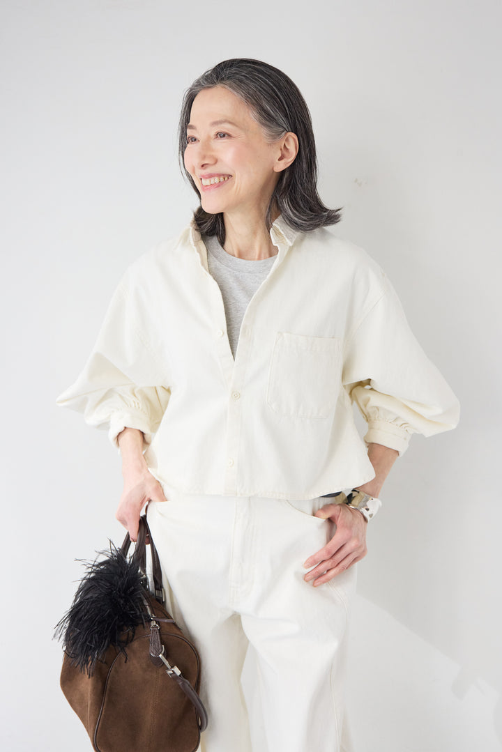 [SET]コットンデニム ボリュームスリーブ ブラウス（セットアップ対応）+リラックス・コクーンワイド デニム（セットアップ対応）(2set)