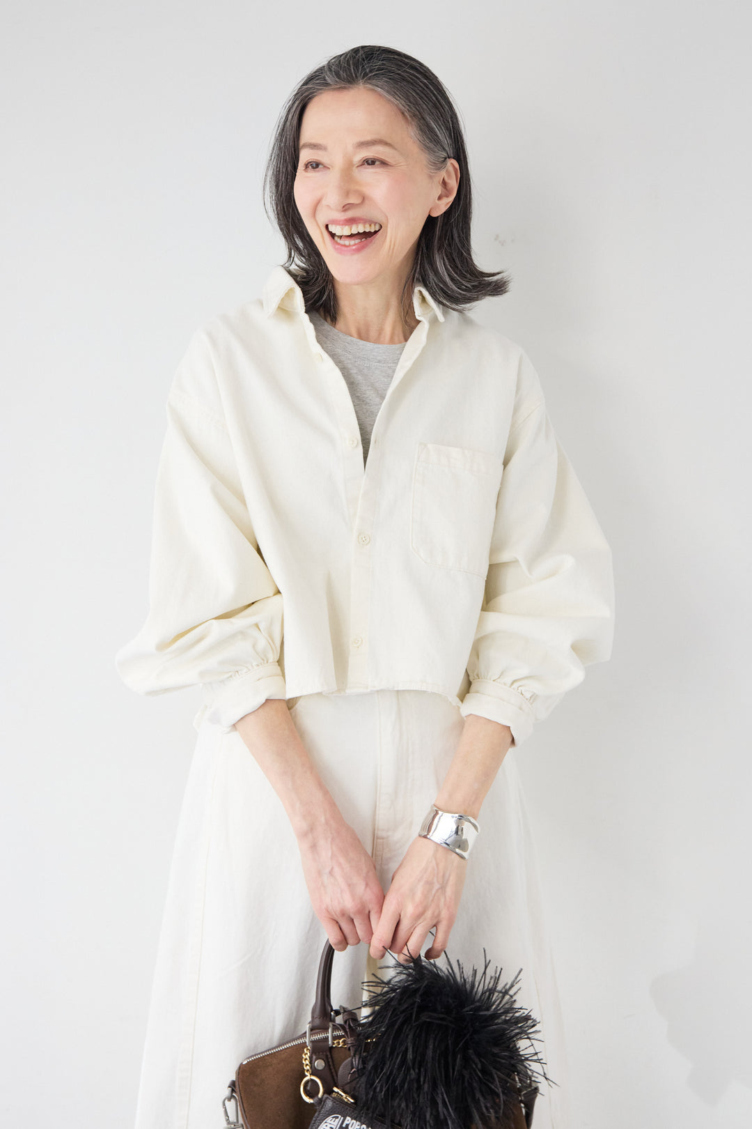 コットンデニム ボリュームスリーブ ブラウス（セットアップ対応）