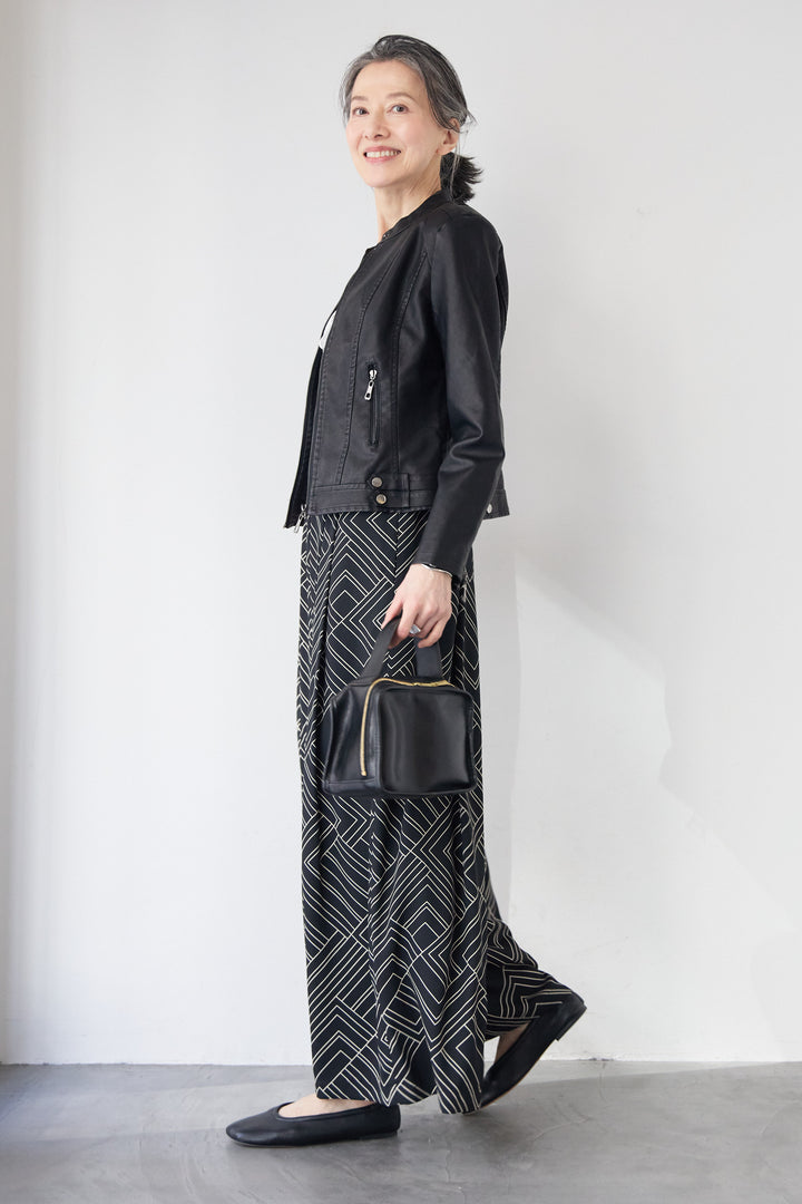 エコスムースレザー スタンドカラー ライダースジャケット