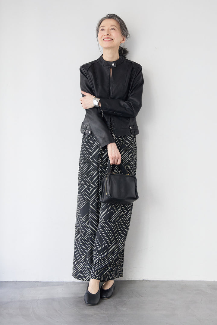 エコスムースレザー スタンドカラー ライダースジャケット